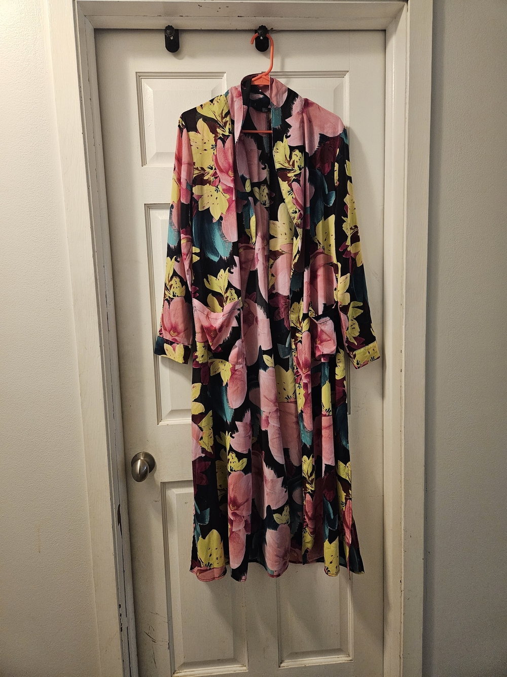G.I.L.I. Floral Open Front Duster in Black, Pink, Yellow